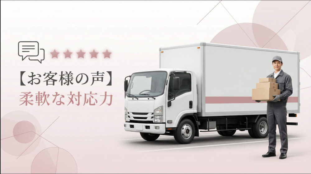 配送ドライバーとトラックが写る「お客様の声・柔軟な対応力」のブログ記事アイキャッチ画像